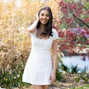 MORNING MIST Floral A-Line Short Sleeve Dress White (S/4)